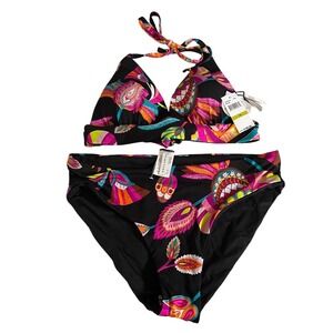 Trina Turk Multicolor Floral Halter High Waisted Bikini Set Reversible 14 NWT